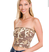 Load image into Gallery viewer, Brown Camo Smocked Tube Top
