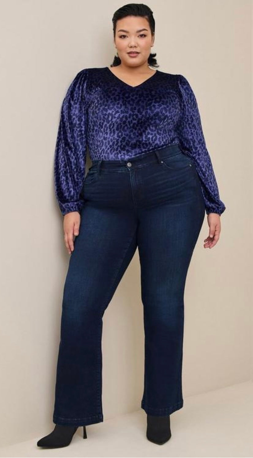 Torrid Blue Leopard Stretch-Velvet Body Suit