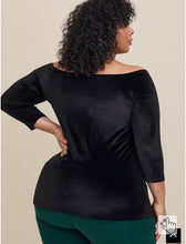 Load image into Gallery viewer, Torrid Black Stretch Velvet Top with Rouching
