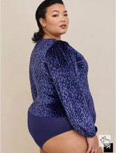 Load image into Gallery viewer, Torrid Blue Leopard Stretch-Velvet Body Suit
