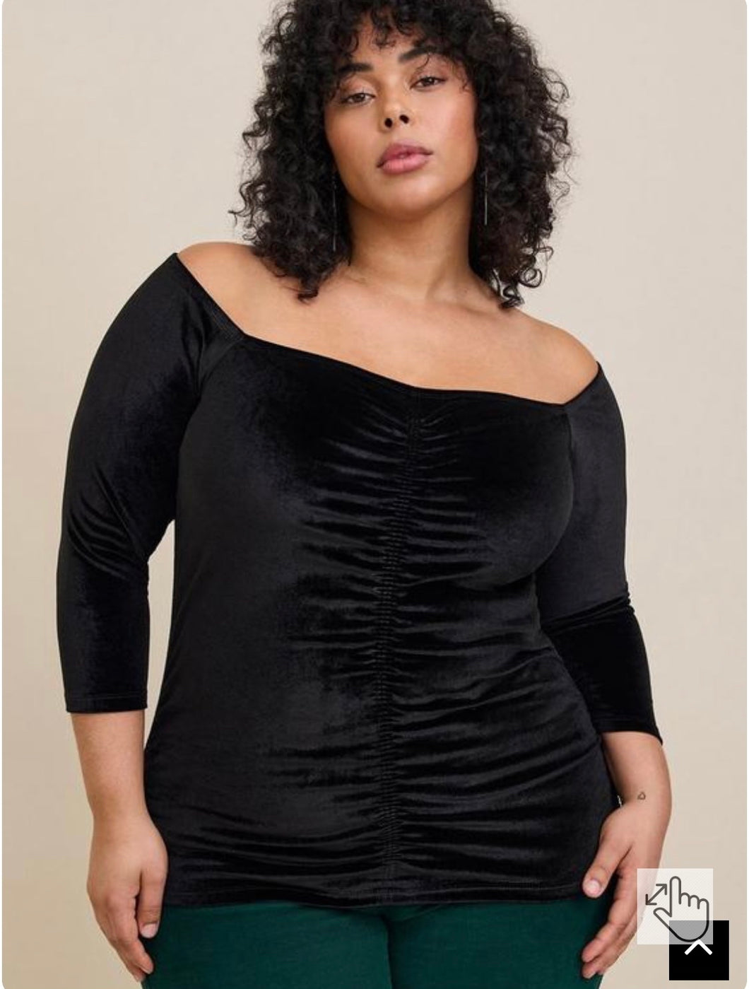 Torrid Black Stretch Velvet Top with Rouching