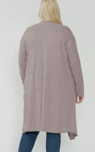 Load image into Gallery viewer, Taupe Ribbed Drape-front Cardigan
