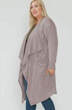 Load image into Gallery viewer, Taupe Ribbed Drape-front Cardigan
