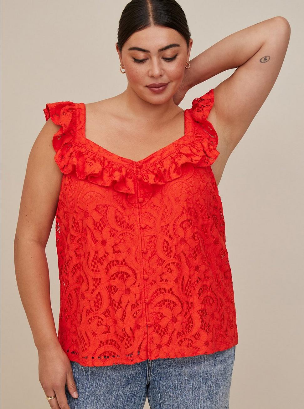 Red/Orange Lace Cotton Tank Top