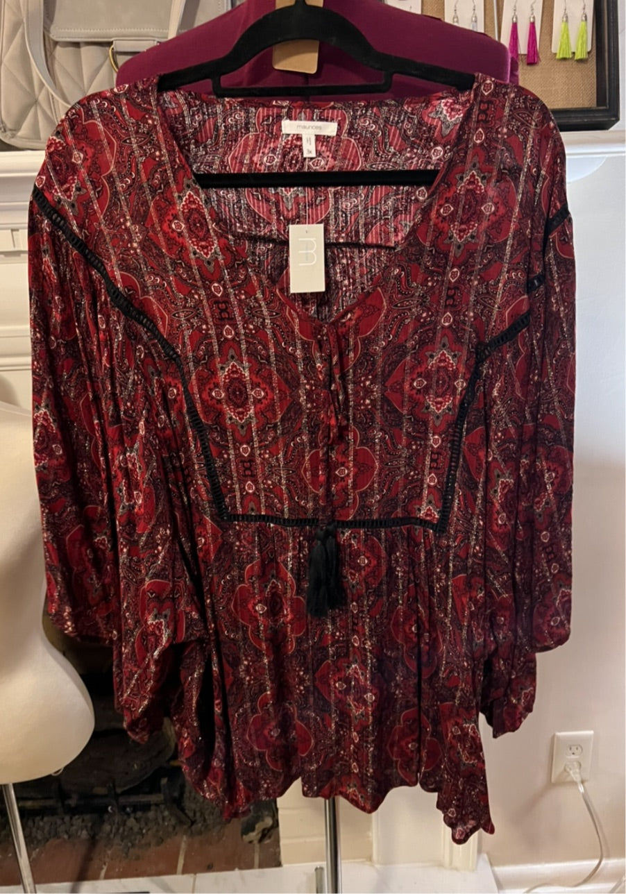 Maurice’s Red/Black Patterned Blouse