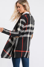 Load image into Gallery viewer, Black Plaid Drape Front Cardigan
