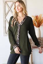 Load image into Gallery viewer, Olive Waffle and Animal Print Button Down Shacket Cardigan
