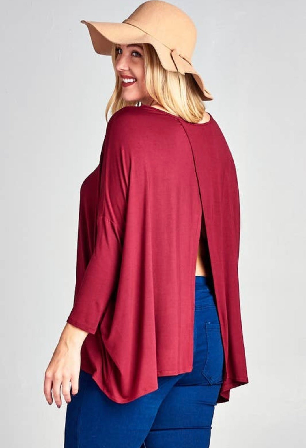 Burgandy Open Back Blouse