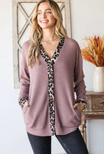 Load image into Gallery viewer, Lavender Waffle and Animal Print Button Down Shacket Cardigan
